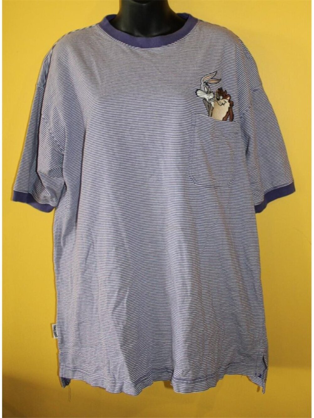 Vintage Acme Clothing XL Looney Tunes Purple Striped Embroidered Tee Taz Bugs